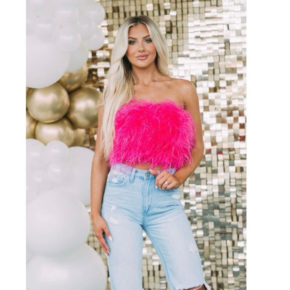 Feather tube top- fushia